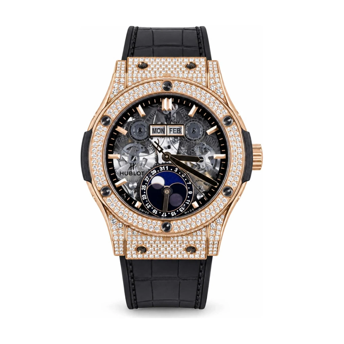Classic Moonphase Gold Pave Diamond 42mm - đồng hồ Hublot chính hãng